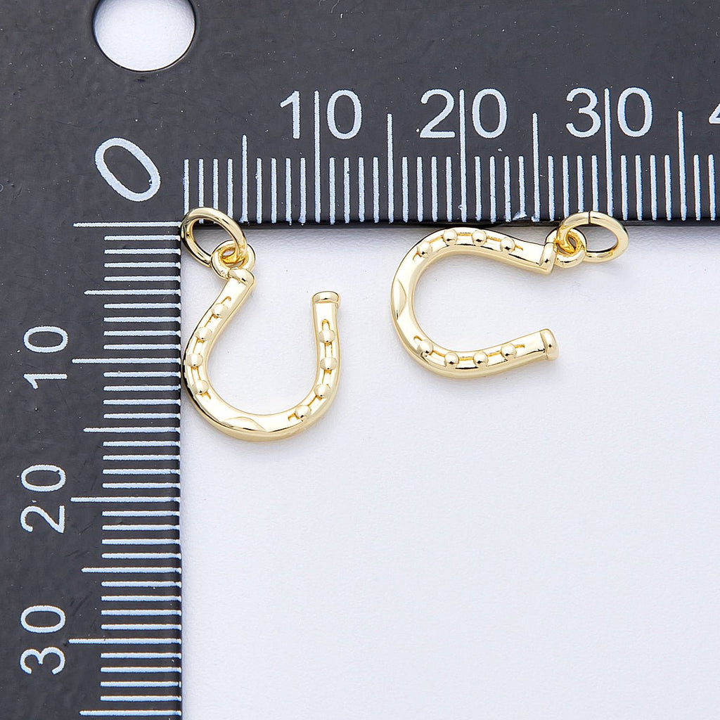 16K Gold Filled 12.5mm Horseshoe Double Sided Multidimensional 3D Mini Charm | Charms-00129