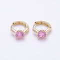 16K Gold Filled 12.5mm Pink, Red, Green, Purple, Blue, Black Round Solitaire CZ Cartilage Huggie Earrings | Earrings-00381 ~ Earrings-00386