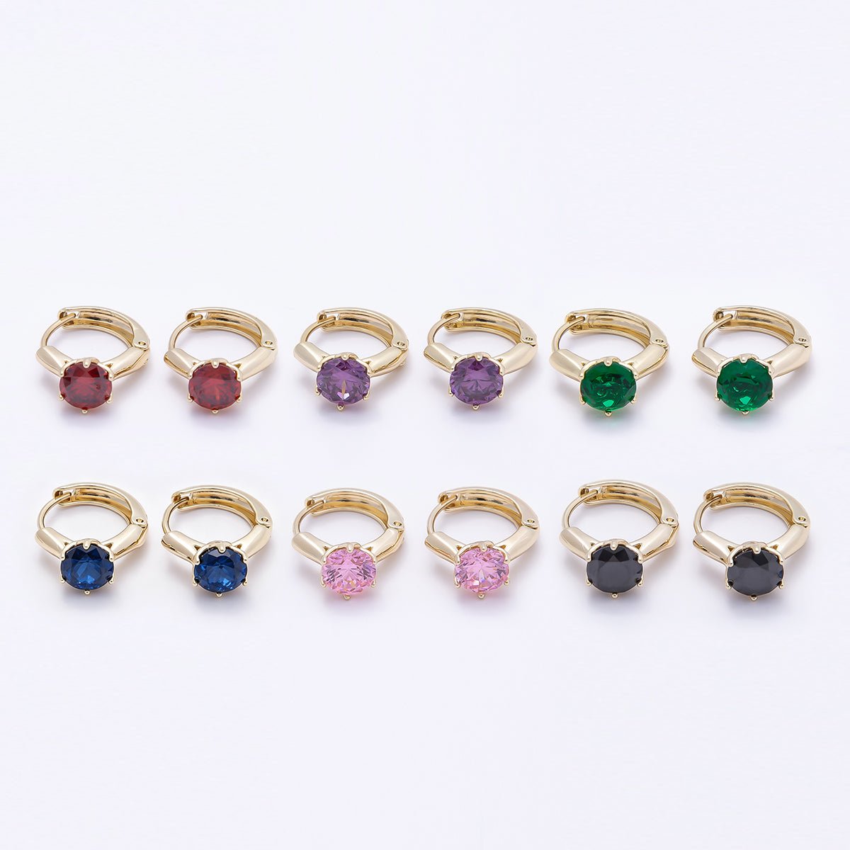 16K Gold Filled 12.5mm Pink, Red, Green, Purple, Blue, Black Round Solitaire CZ Cartilage Huggie Earrings | Earrings-00381 ~ Earrings-00386