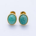 16K Gold Filled 12mm Amazonite, Carnelian, Green Agate, Labradorite Oval Gemstone Bezel Stud Earrings | EARRINGS-00234 - EARRINGS-00237