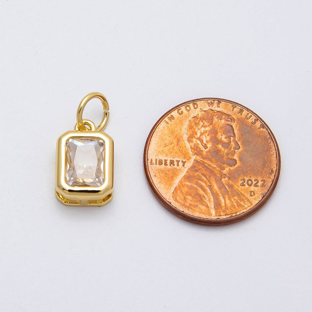 16K Gold Filled 12mm Clear Baguette CZ Bezel Charm | Charms-00469