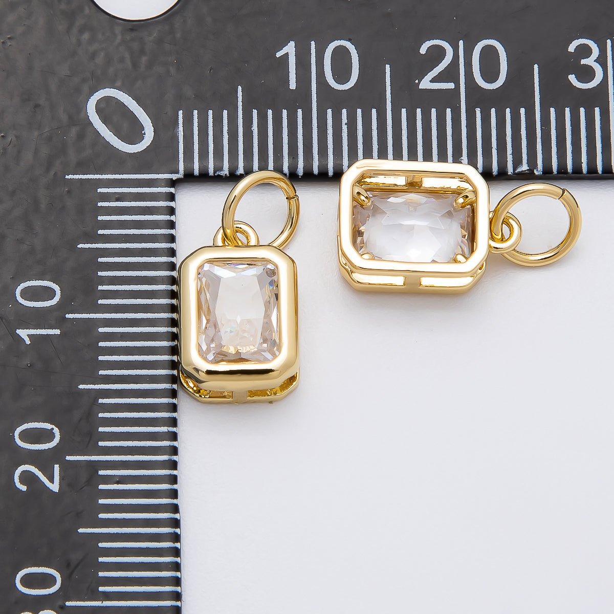16K Gold Filled 12mm Clear Baguette CZ Bezel Charm | Charms-00469