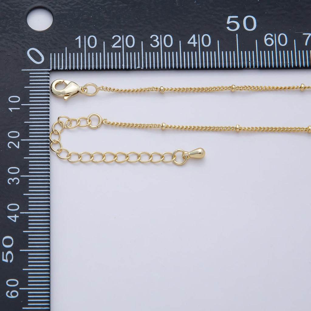 16K Gold Filled 1.2mm Curb Satellite 1.8mm Bead Ball Chain 18 Inch Necklace w. Extender | WA-04261