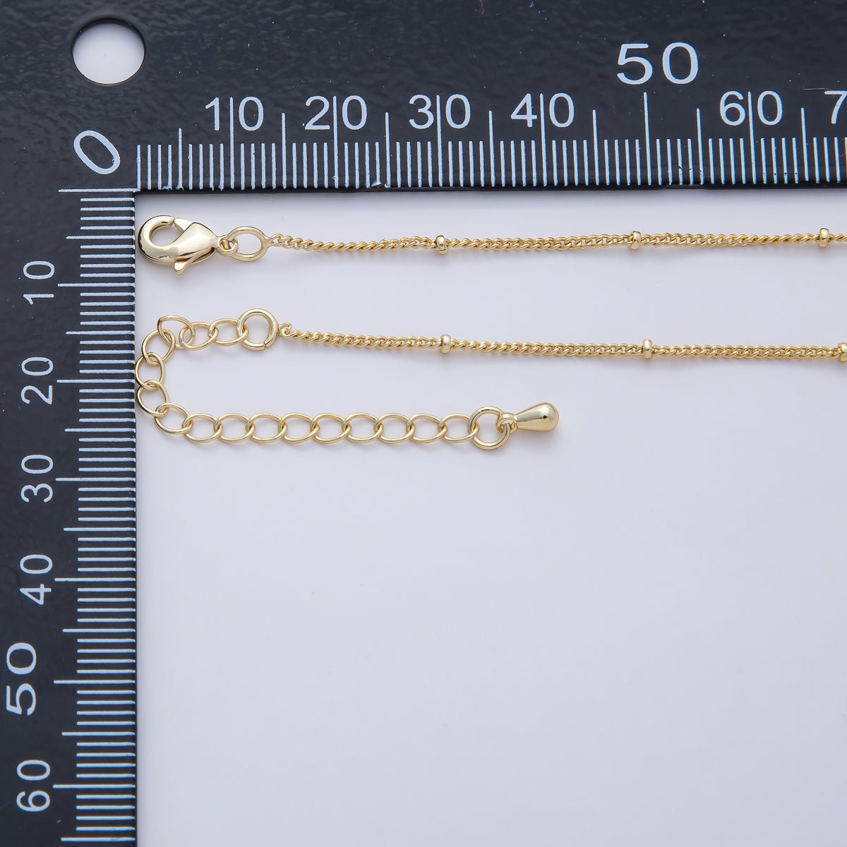 16K Gold Filled 1.2mm Curb Satellite 1.8mm Bead Ball Chain 18 Inch Necklace w. Extender | WA-04261