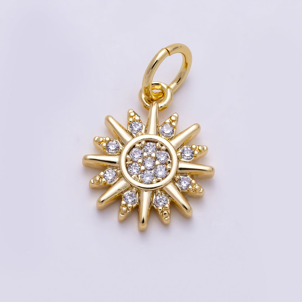 16K Gold Filled 12mm Micro Paved CZ Celestial Sun Charm | Charms-01490