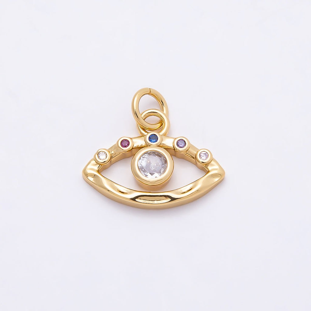 16K Gold Filled 12mm Multicolor Clear CZ Evil Eye Open Textured Charm | Charms-00863