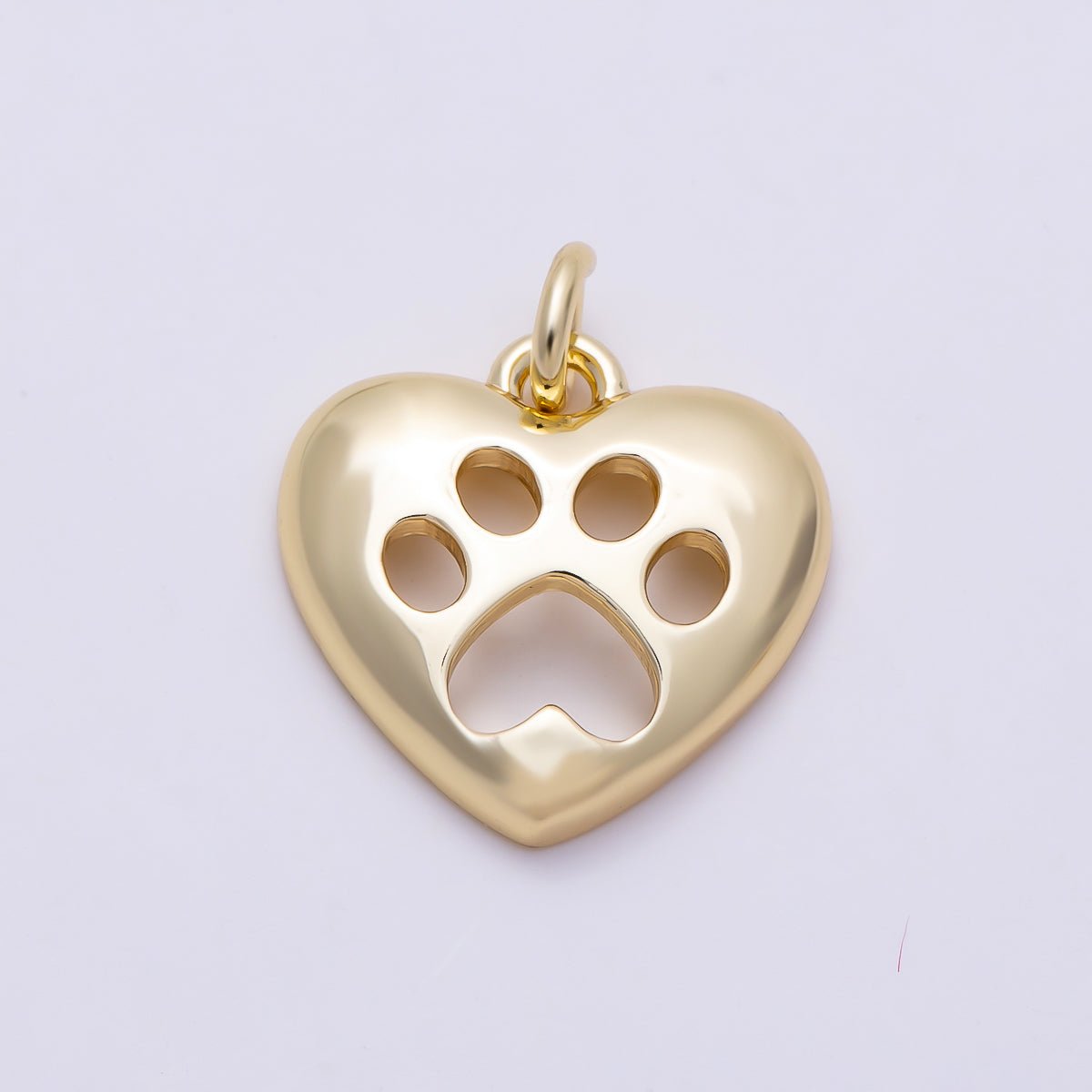 16K Gold Filled 12mm Open Pet Paw Print Heart Charm | Charms-01484