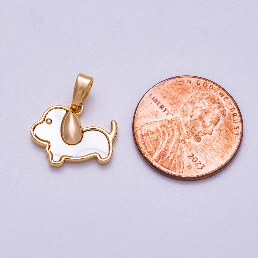16K Gold Filled 12mm Shell Pearl Puppy Dog Pet Animal Pendant | Charms-00582