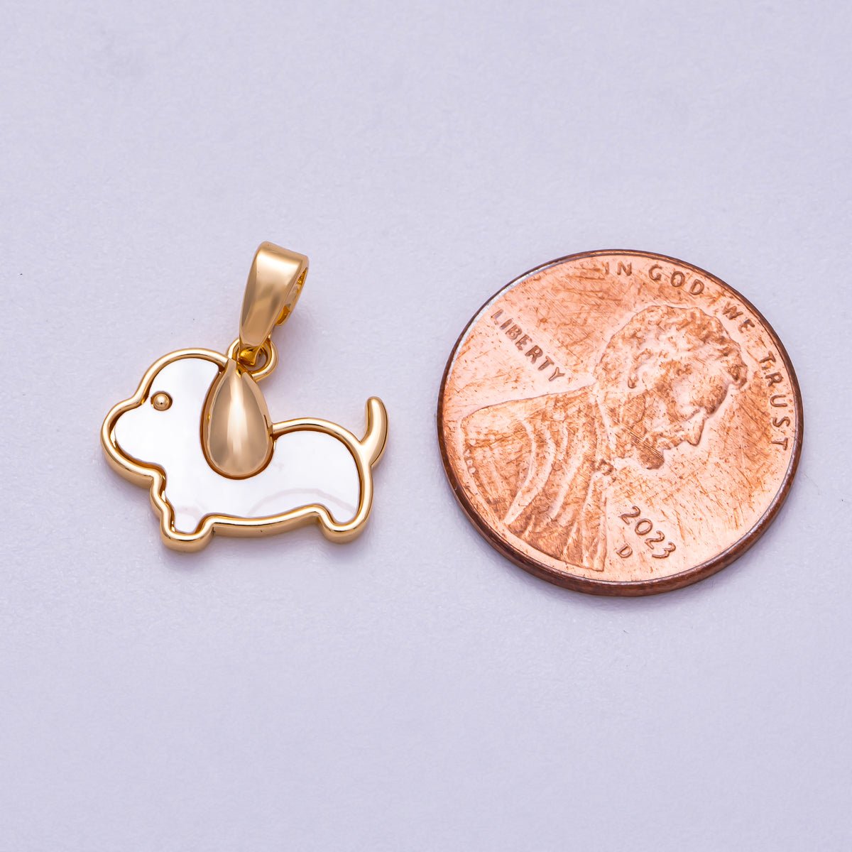 16K Gold Filled 12mm Shell Pearl Puppy Dog Pet Animal Pendant | Charms-00582