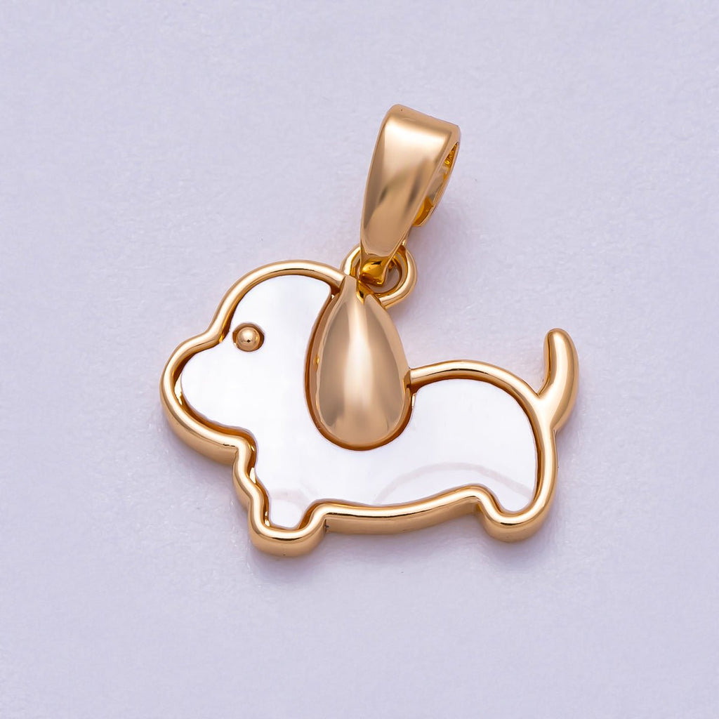 16K Gold Filled 12mm Shell Pearl Puppy Dog Pet Animal Pendant | Charms-00582
