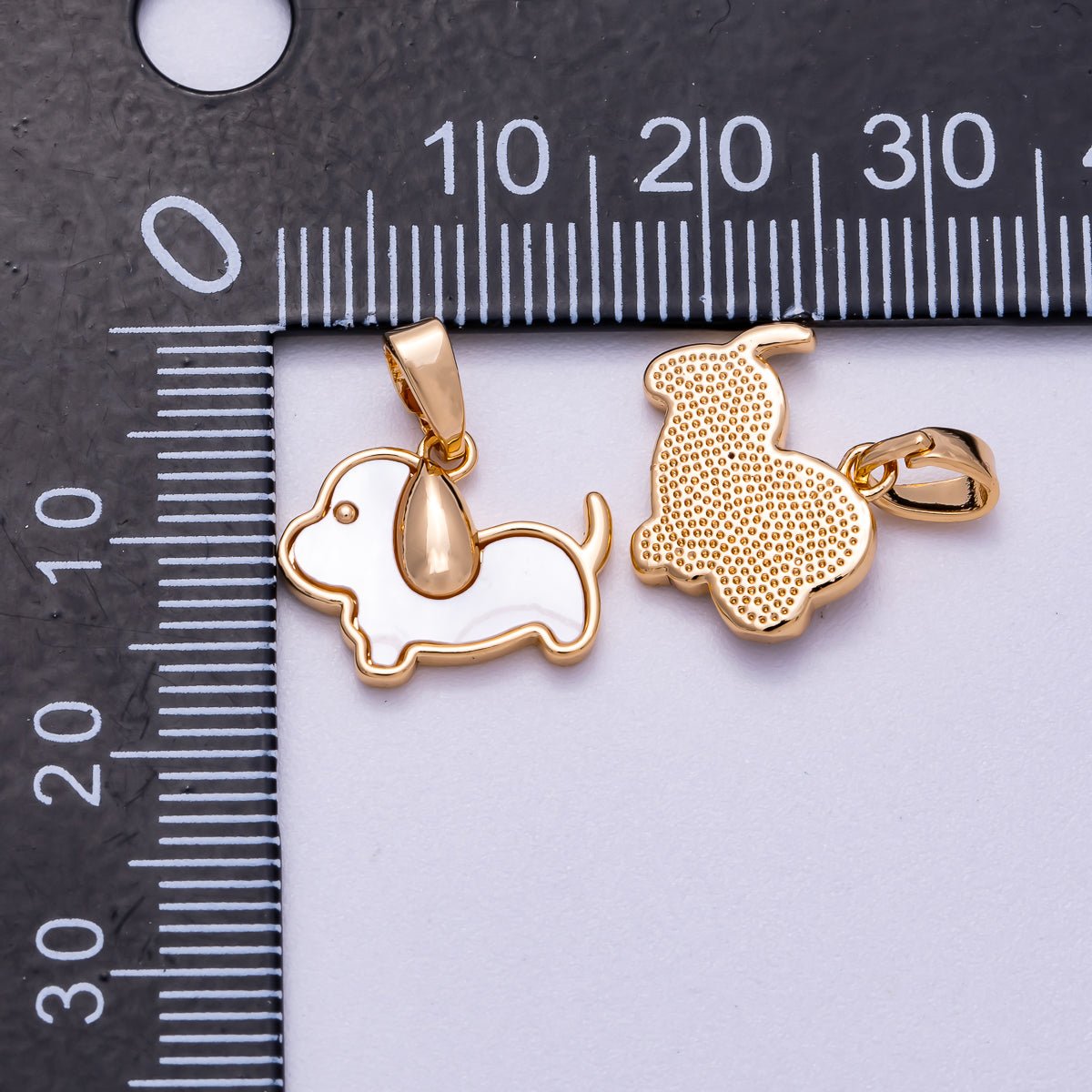 16K Gold Filled 12mm Shell Pearl Puppy Dog Pet Animal Pendant | Charms-00582