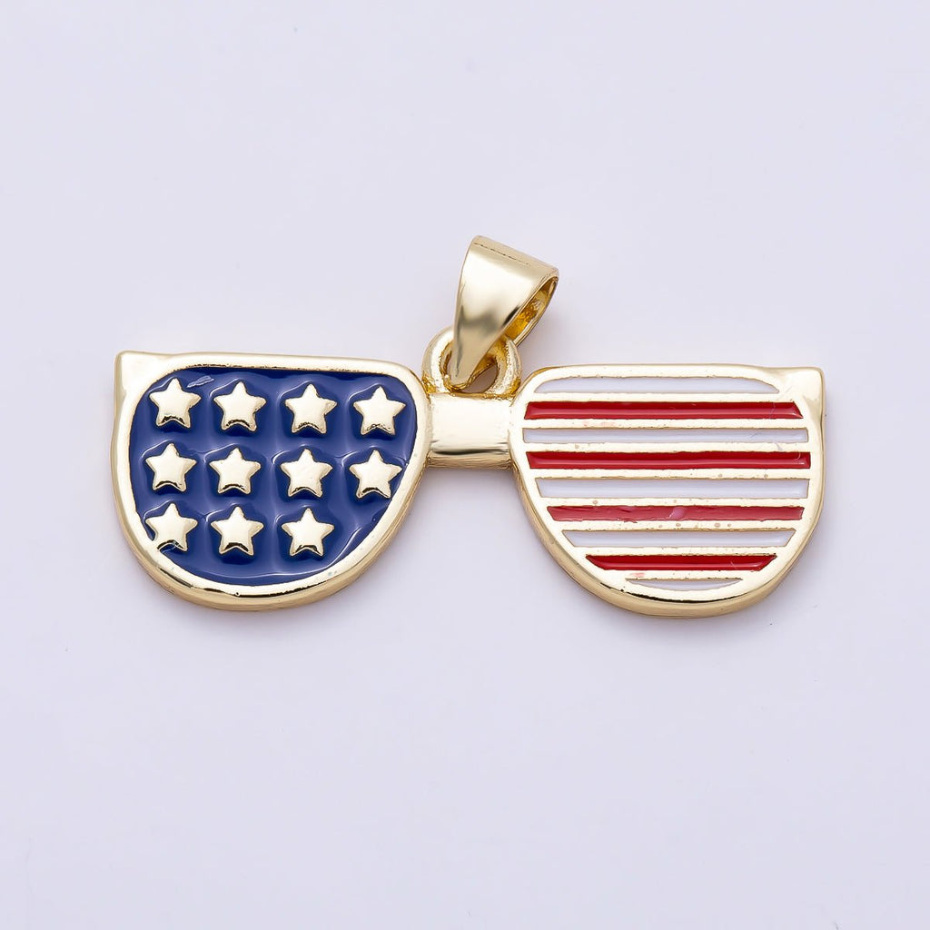 16K Gold Filled 12mm USA America Flag Enamel Sunglasses Pendant | Charms-01492