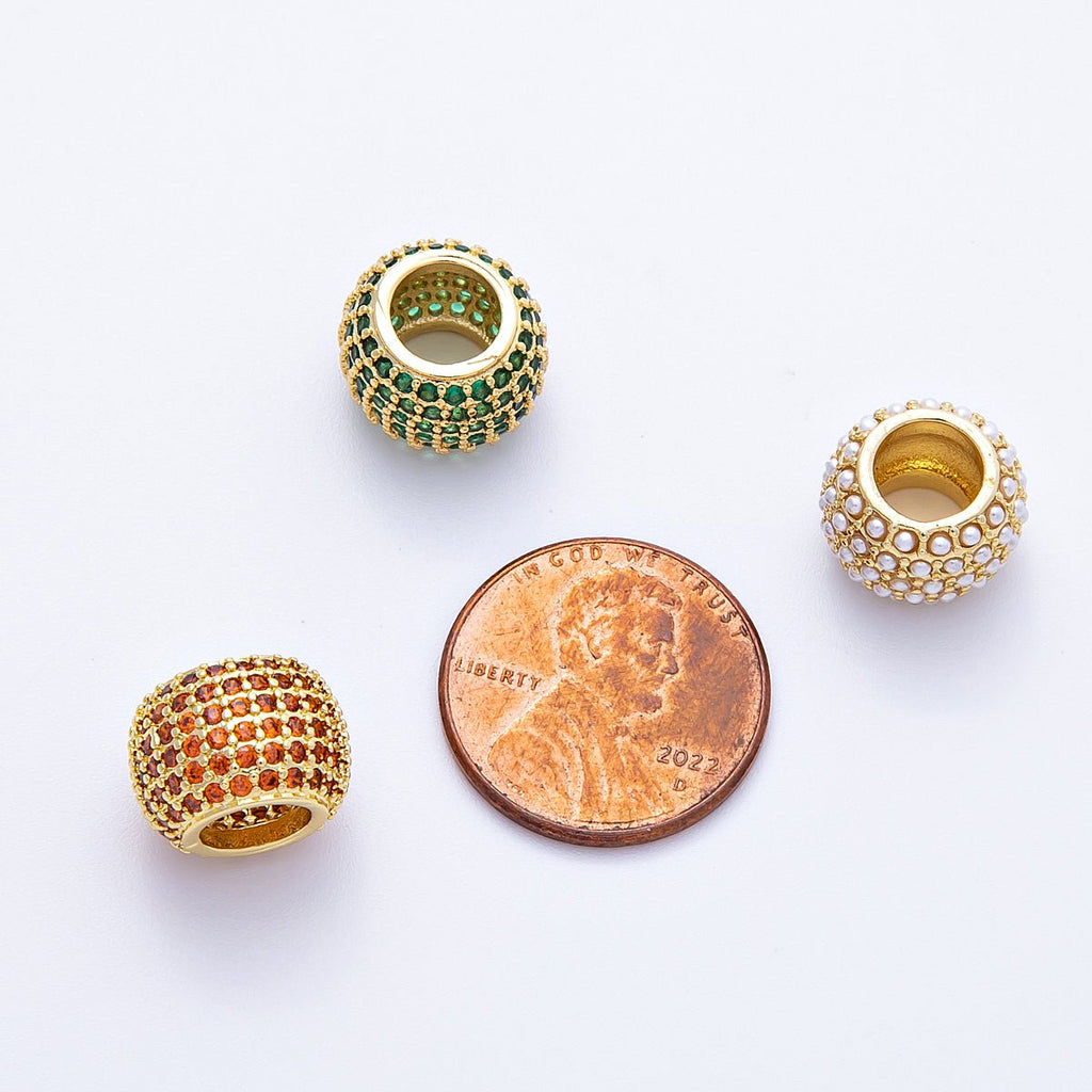 16K Gold Filled 12mm Wide Micro Paved CZ Birthstone Spacer Set | Beads-00039 - Beads-00050