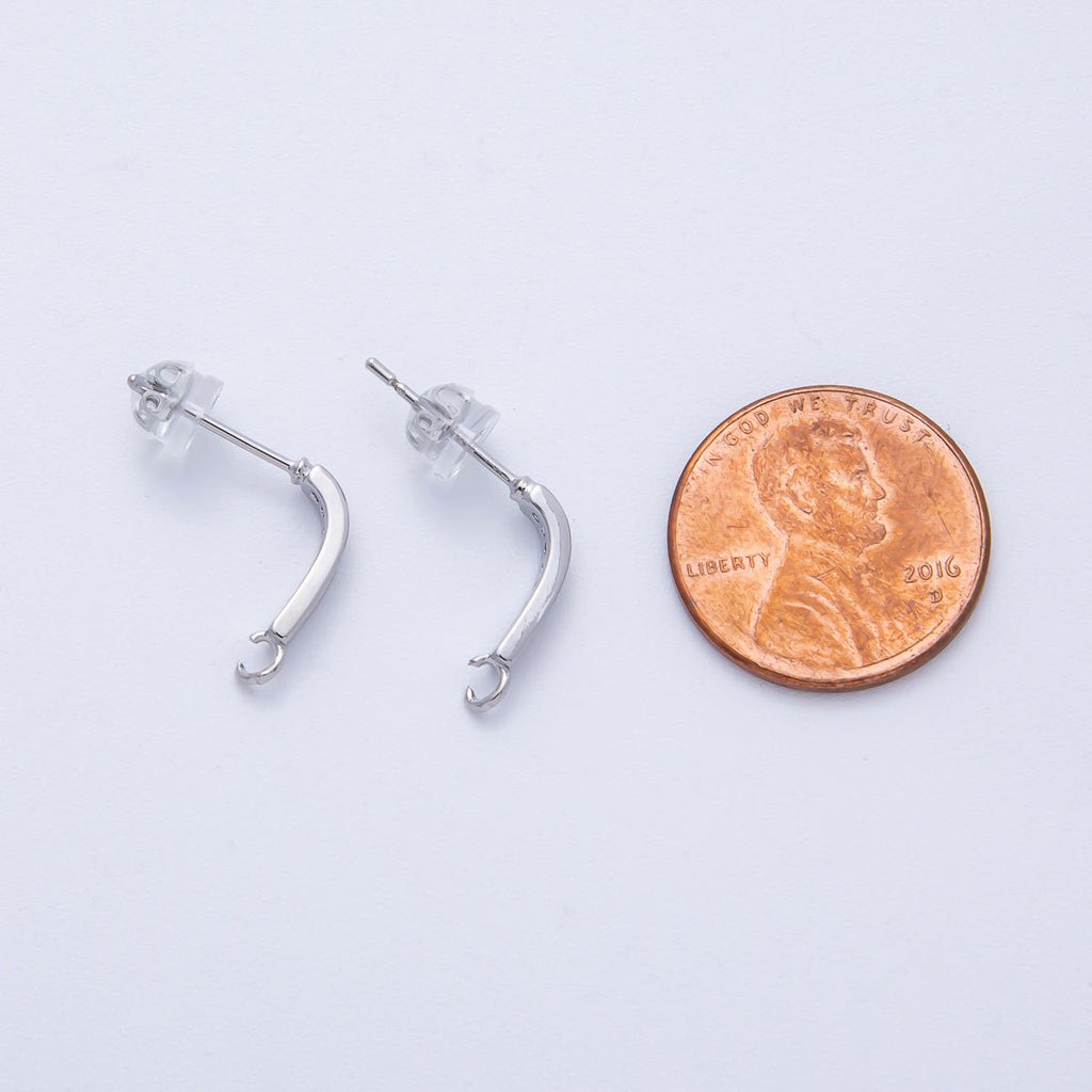 16K Gold Filled 13.5mm Micro Paved CZ Linear Drop Stud Earrings in Gold & Silver | Findings-00094 Findings-00093
