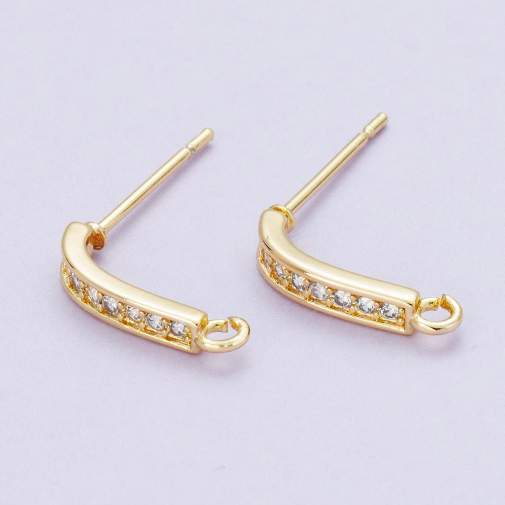 16K Gold Filled 13.5mm Micro Paved CZ Linear Drop Stud Earrings in Gold & Silver | Findings-00094 Findings-00093