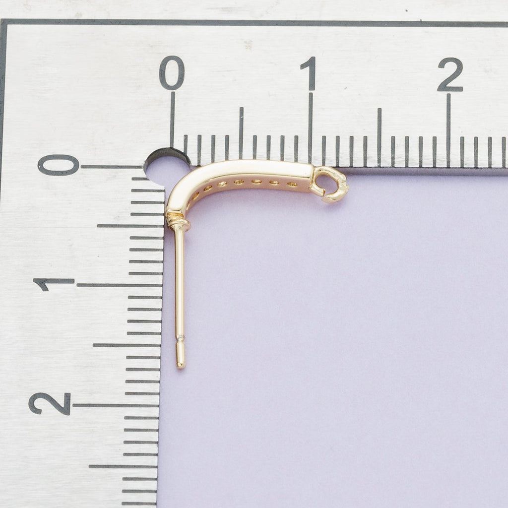 16K Gold Filled 13.5mm Micro Paved CZ Linear Drop Stud Earrings in Gold & Silver | Findings-00094 Findings-00093
