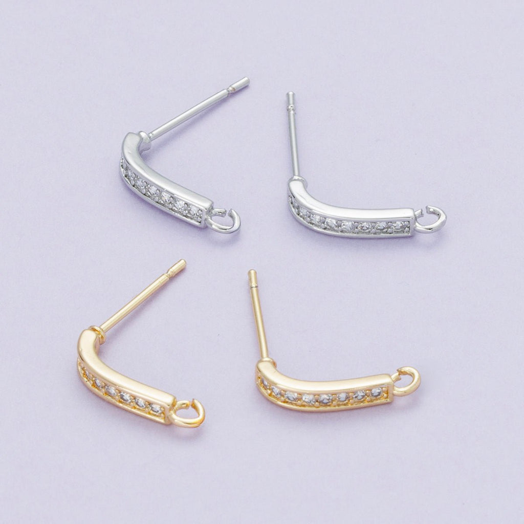 16K Gold Filled 13.5mm Micro Paved CZ Linear Drop Stud Earrings in Gold & Silver | Findings-00094 Findings-00093