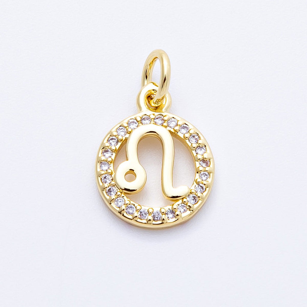 16K Gold Filled 13.5mm Micro Paved CZ Personalized Zodiac Sign Charm | Charms-00223 ~ Charms-00234
