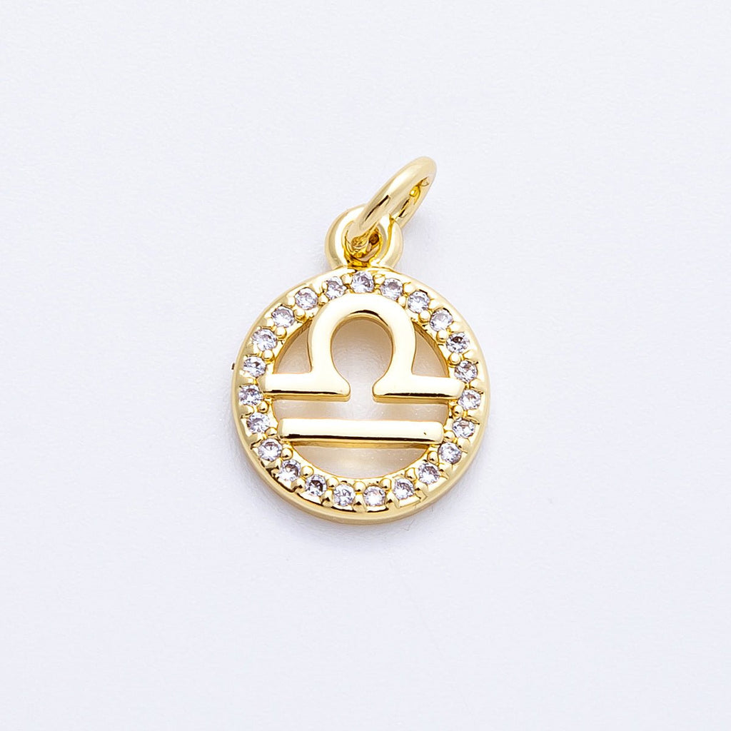 16K Gold Filled 13.5mm Micro Paved CZ Personalized Zodiac Sign Charm | Charms-00223 ~ Charms-00234