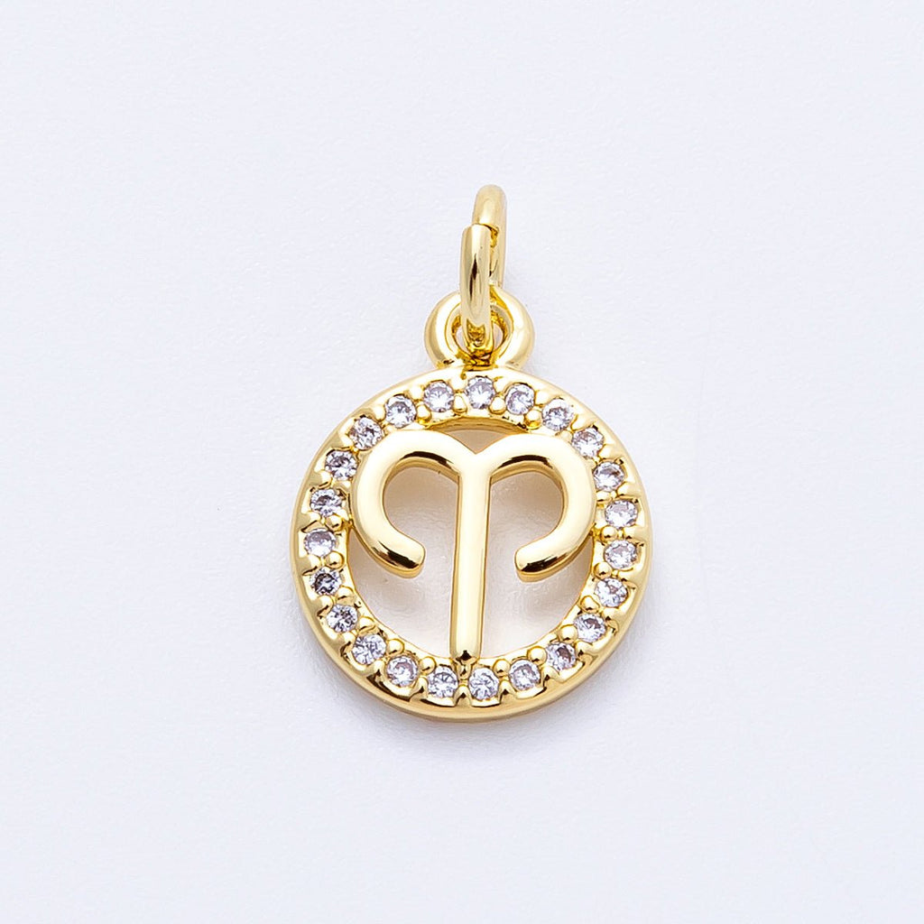16K Gold Filled 13.5mm Micro Paved CZ Personalized Zodiac Sign Charm | Charms-00223 ~ Charms-00234