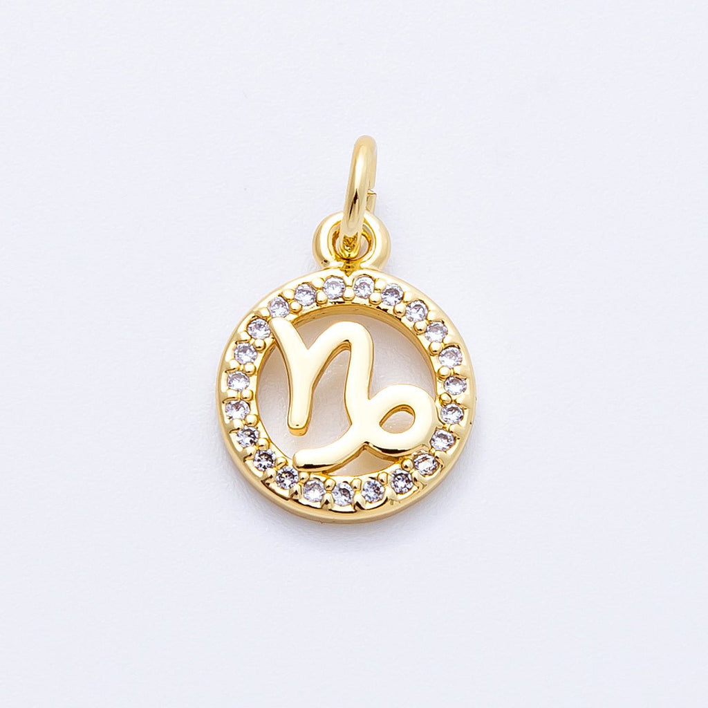 16K Gold Filled 13.5mm Micro Paved CZ Personalized Zodiac Sign Charm | Charms-00223 ~ Charms-00234