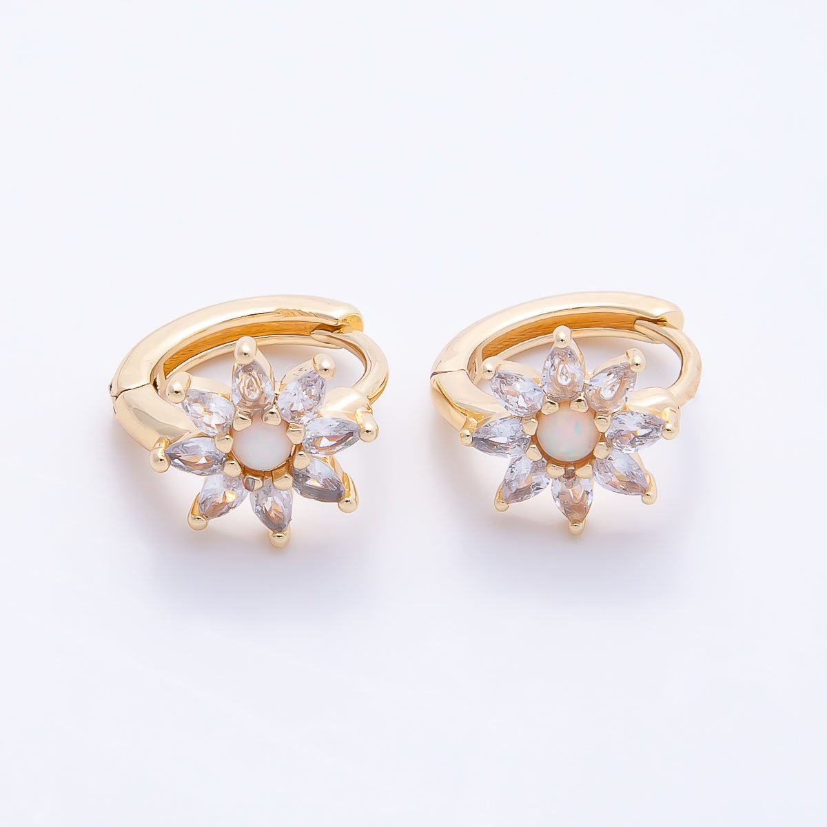 16K Gold Filled 13.5mm White Opal Marquise CZ Flower Cartilage Huggie | Earrings-00672