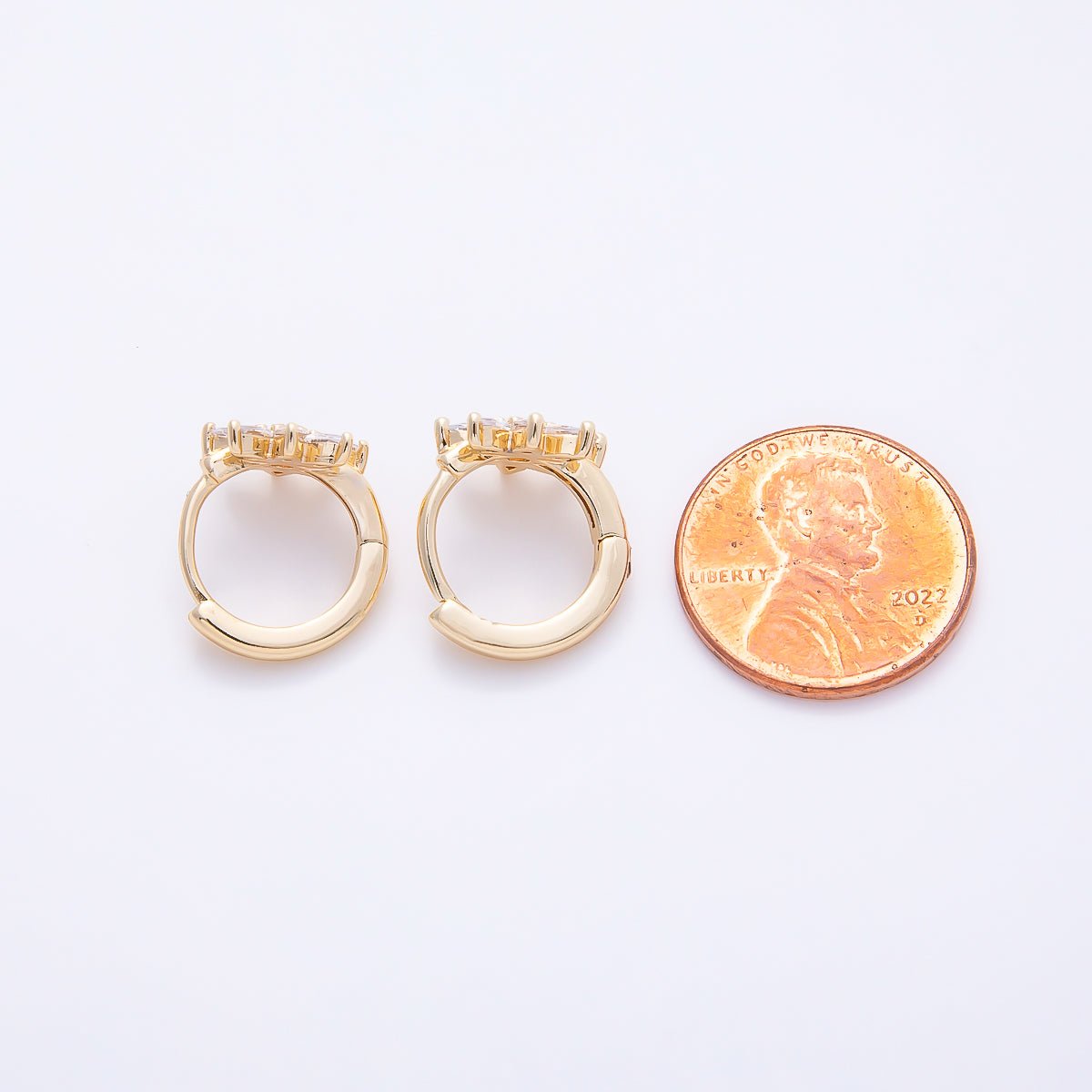 16K Gold Filled 13.5mm White Opal Marquise CZ Flower Cartilage Huggie | Earrings-00672