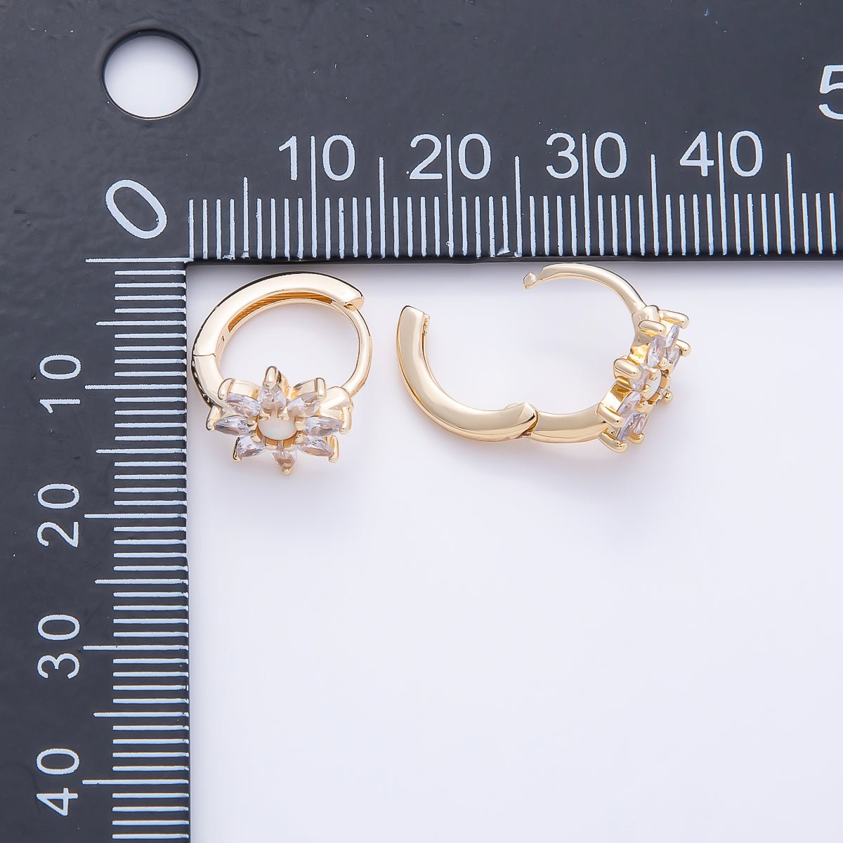 16K Gold Filled 13.5mm White Opal Marquise CZ Flower Cartilage Huggie | Earrings-00672
