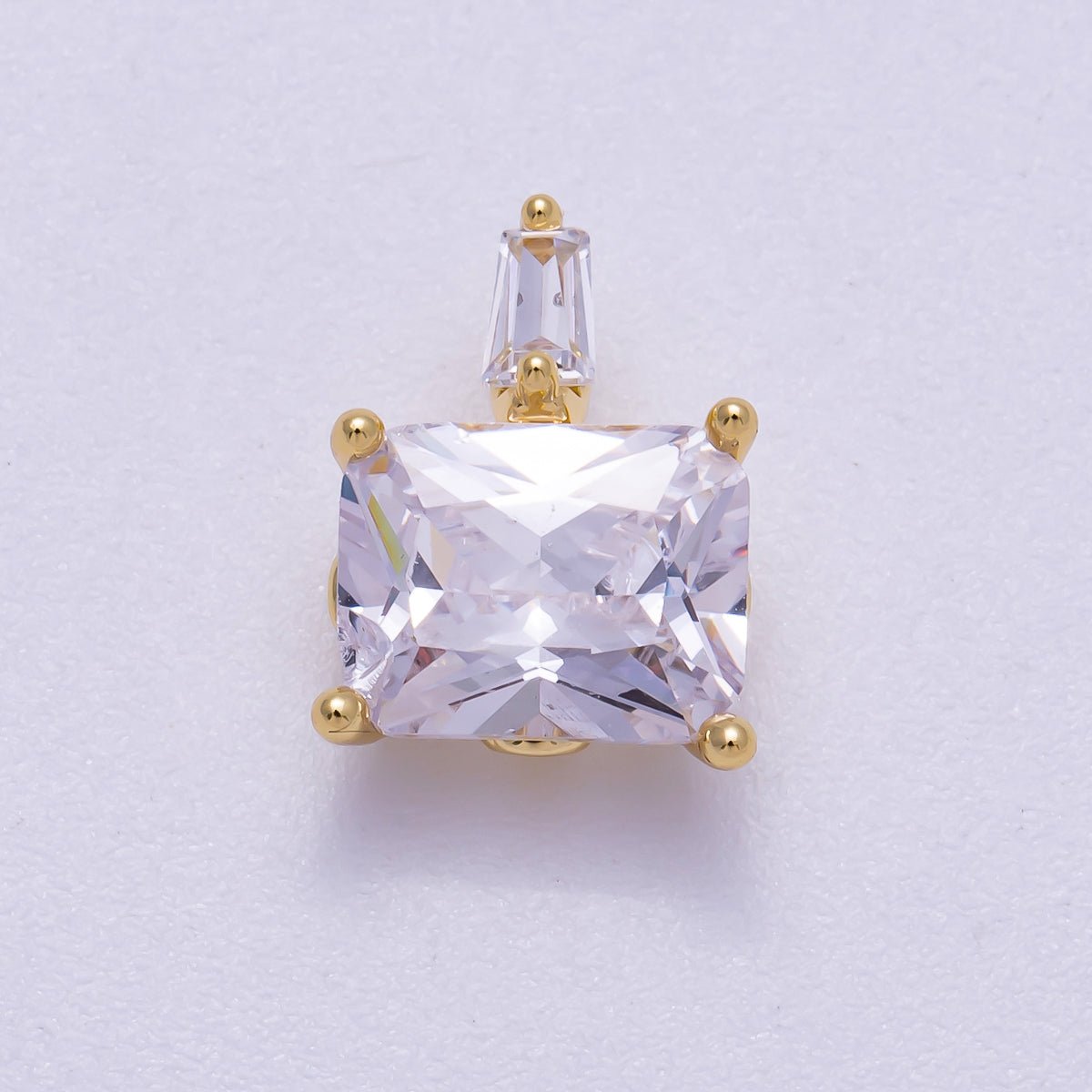 16K Gold Filled 13mm Baguette CZ Rectangular Solitaire Pendant | Charms-00627