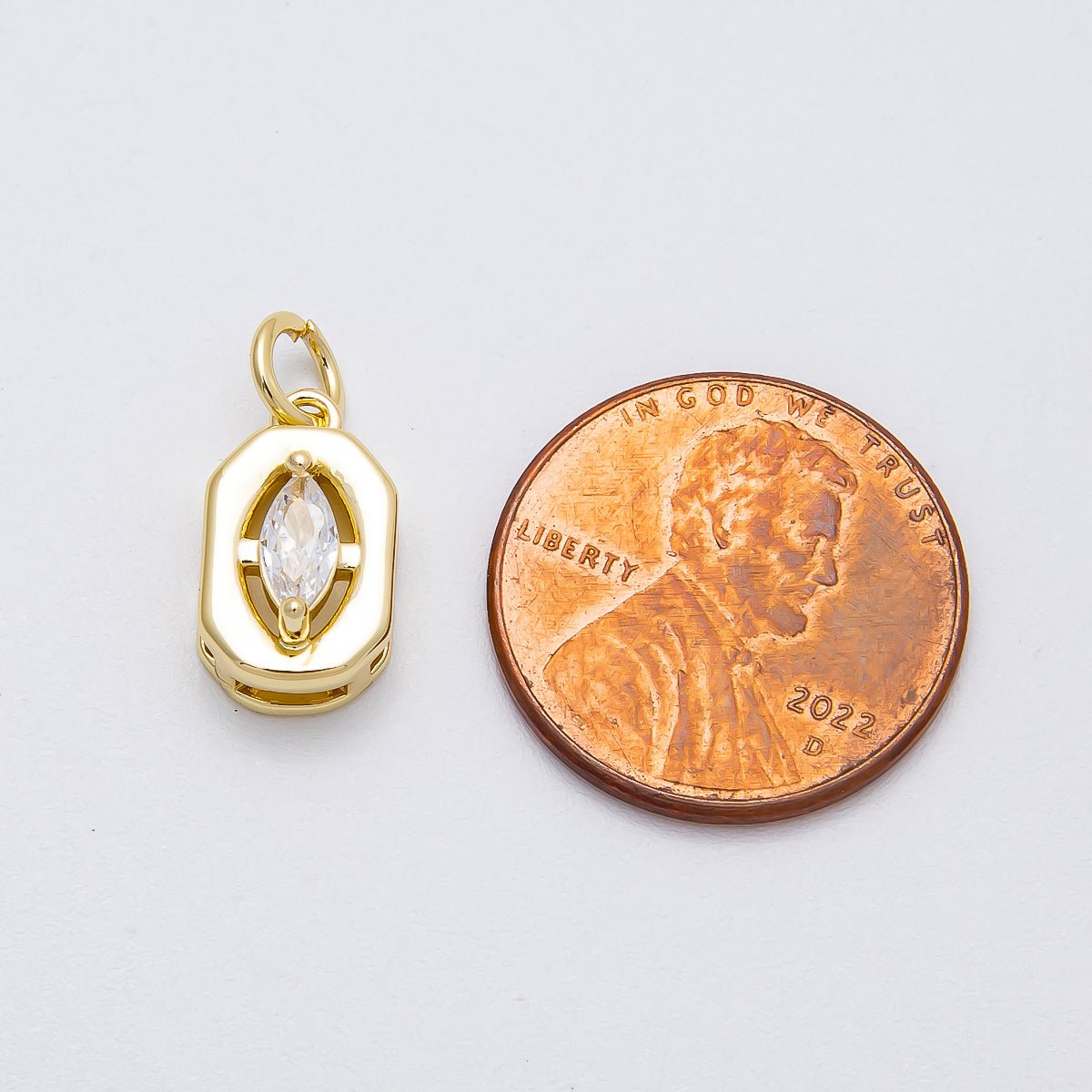 16K Gold Filled 13mm Clear CZ Marquise Bezel Hexagonal Charm | Charms-000453