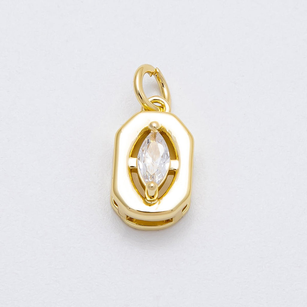 16K Gold Filled 13mm Clear CZ Marquise Bezel Hexagonal Charm | Charms-000453