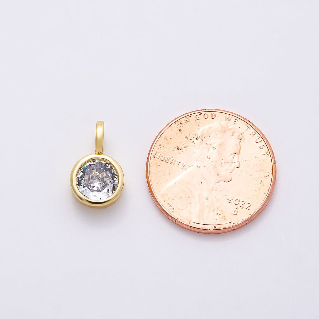 16K Gold Filled 13mm Clear CZ Round Bezel Solitaire Pendant in Gold & Silver | Charms-00838 Charms-00839