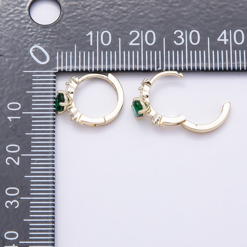 16K Gold Filled 13mm Clear, Green, Purple, Blue, Black Oval CZ Huggie Earrings | Earrings-00387 ~ Earrings-0038