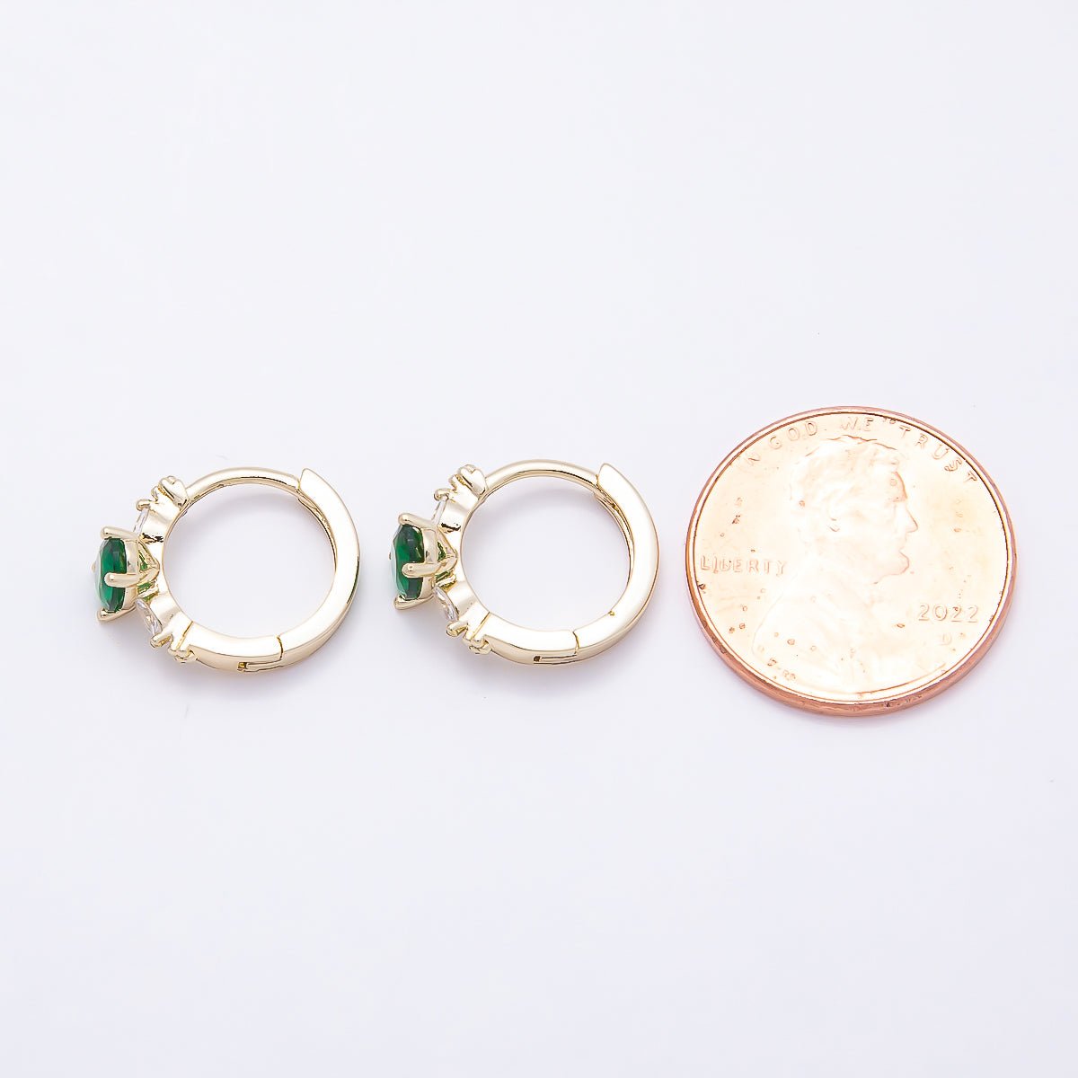16K Gold Filled 13mm Clear, Green, Purple, Blue, Black Oval CZ Huggie Earrings | Earrings-00387 ~ Earrings-0038