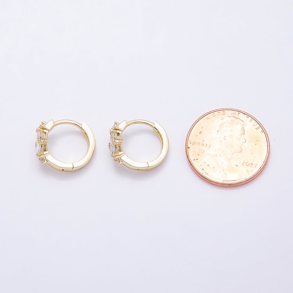 16K Gold Filled 13mm Clear Marquise CZ Celestial Star Huggie Earrings | Earrings-00453