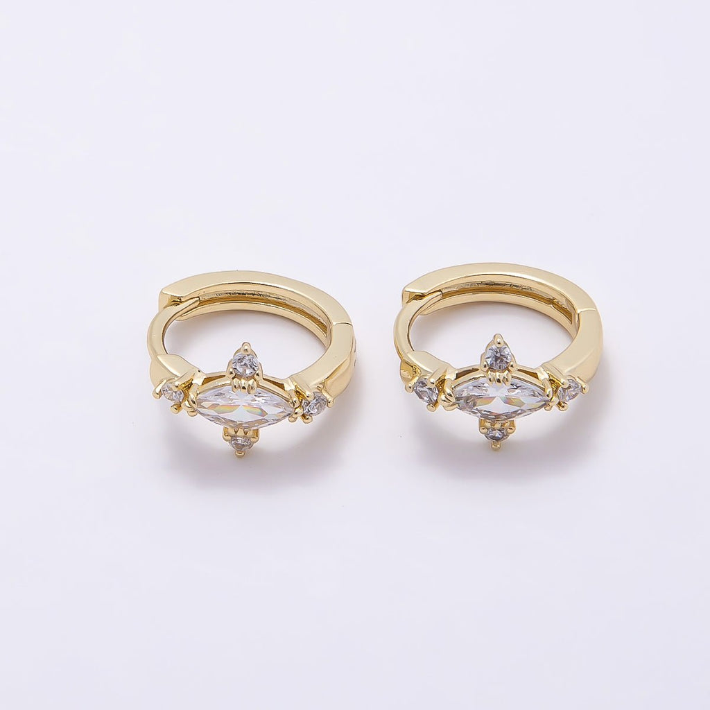 16K Gold Filled 13mm Clear Marquise CZ Celestial Star Huggie Earrings | Earrings-00453