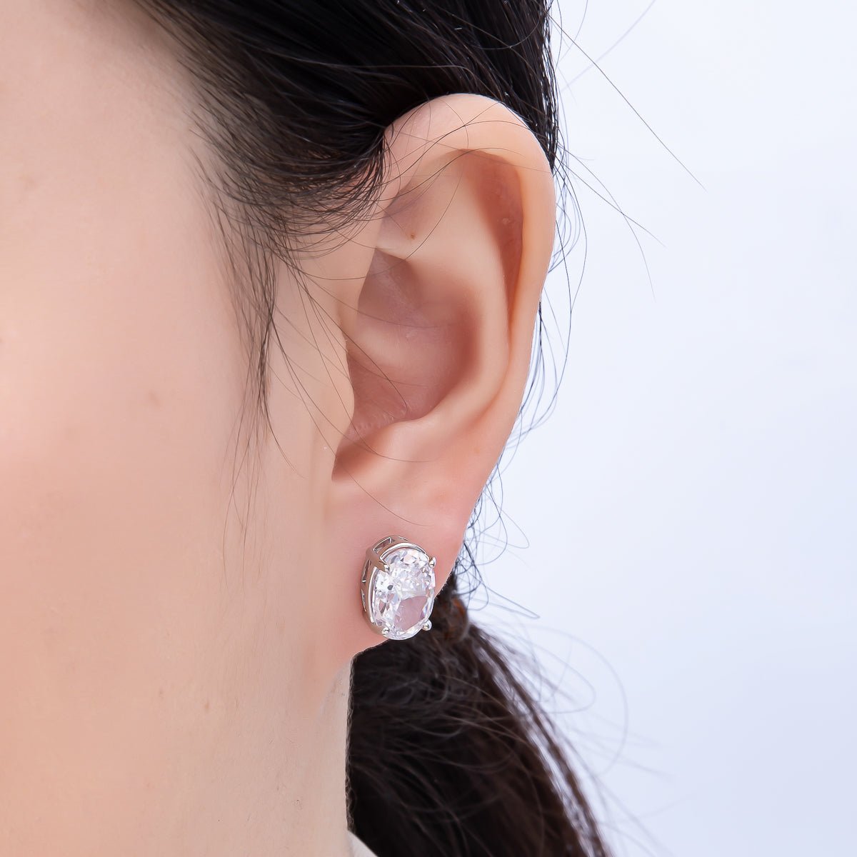 16K Gold Filled 13mm Clear Oval CZ Stud Earrings in Gold & Silver | Earrings-00403 Earrings-00404