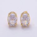 16K Gold Filled 13mm Clear Oval CZ Stud Earrings in Gold & Silver | Earrings-00403 Earrings-00404