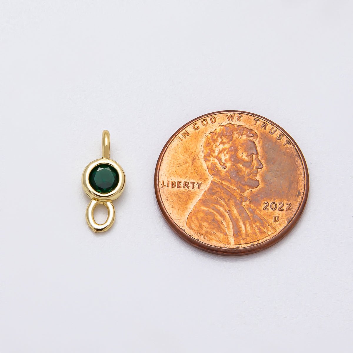 16K Gold Filled 13mm Green CZ Round Bezel Connector | Connectors-00019