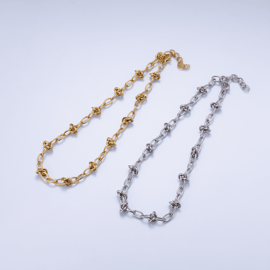 16K Gold Filled 13mm Knot Geometric Paperclip Chain 17.5 Inch Necklace in Gold & Silver | WA-01952 WA-01953