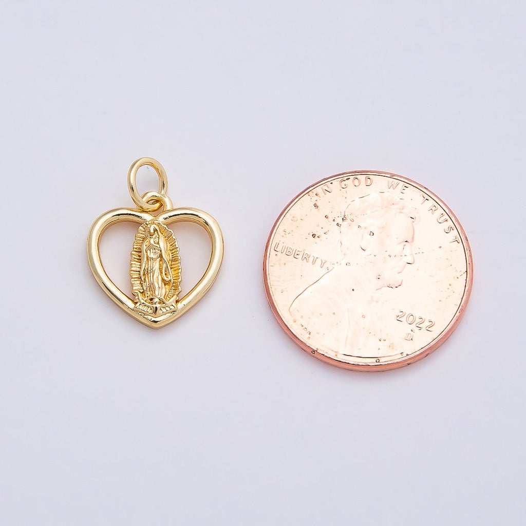 16K Gold Filled 13mm Mother Mary Open Heart Charm in Gold & Silver | Charms-00850 Charms-00851