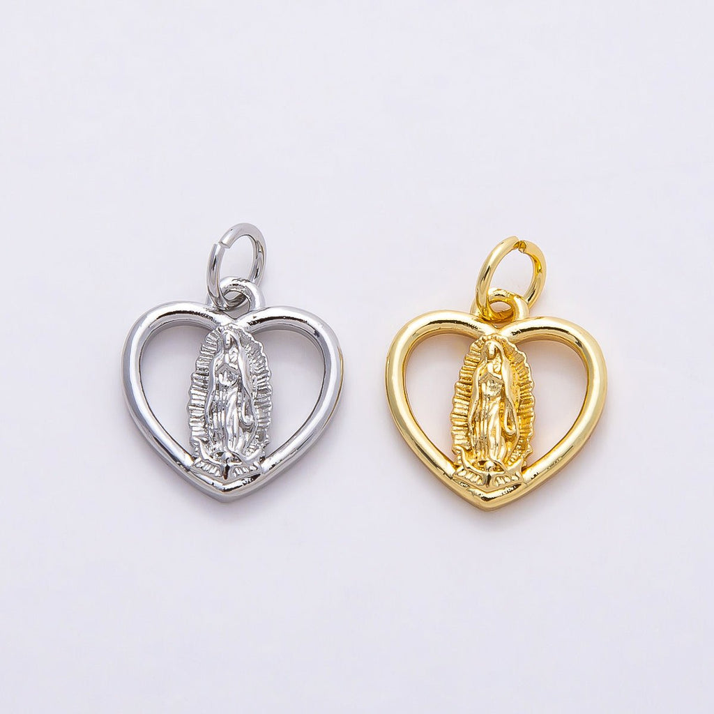 16K Gold Filled 13mm Mother Mary Open Heart Charm in Gold & Silver | Charms-00850 Charms-00851