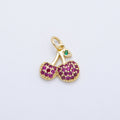 16K Gold Filled 13mm Red Micro Paved CZ Cherry Fruit Charm | Charms-00654