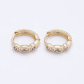16K Gold Filled 13mm Round Oval CZ Bezel Cartilage Huggie Earrings | Earrings-00433