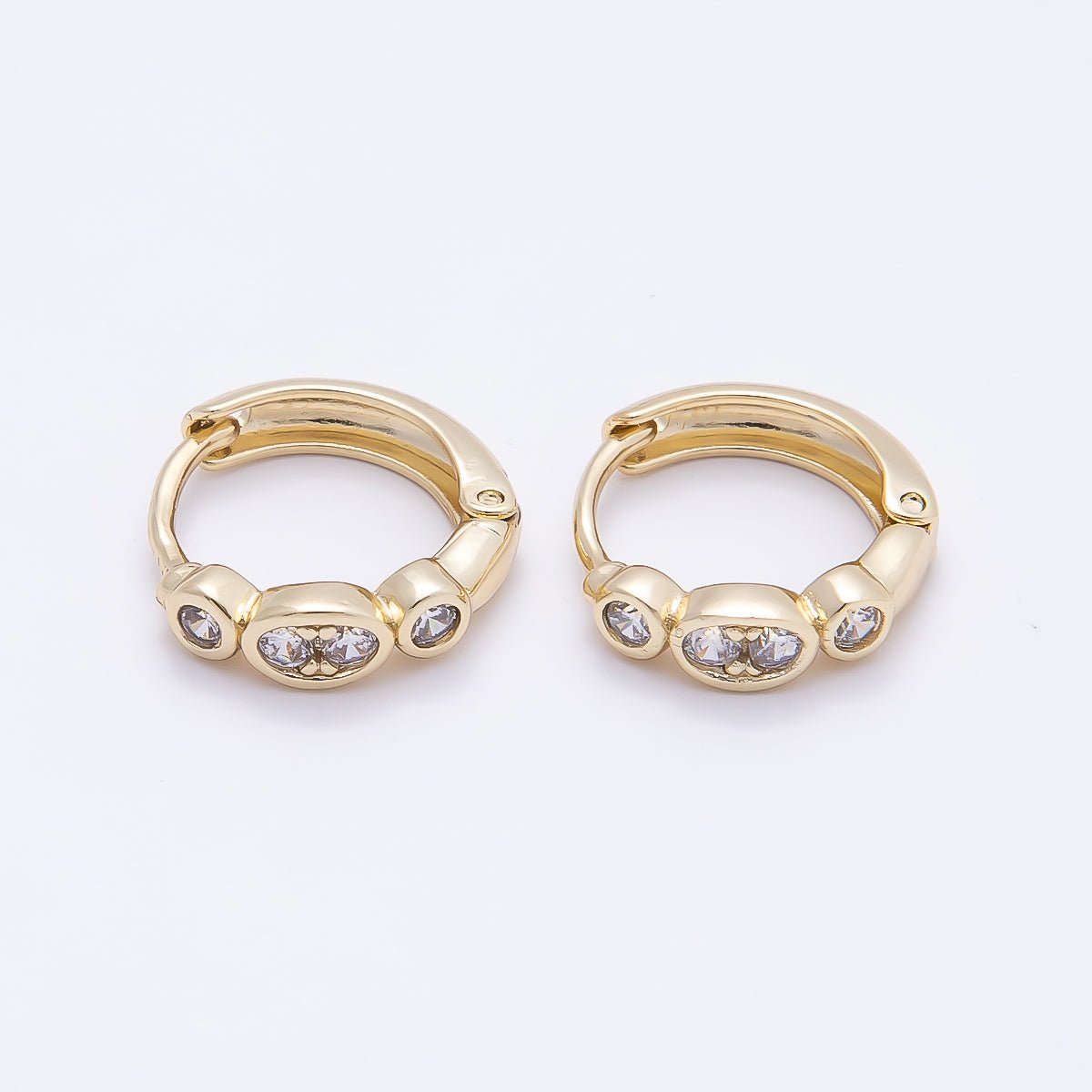 16K Gold Filled 13mm Round Oval CZ Bezel Cartilage Huggie Earrings | Earrings-00433