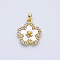 16K Gold Filled 13mm Shell Pearl Micro Paved CZ Flower Pendant | Charms-00427