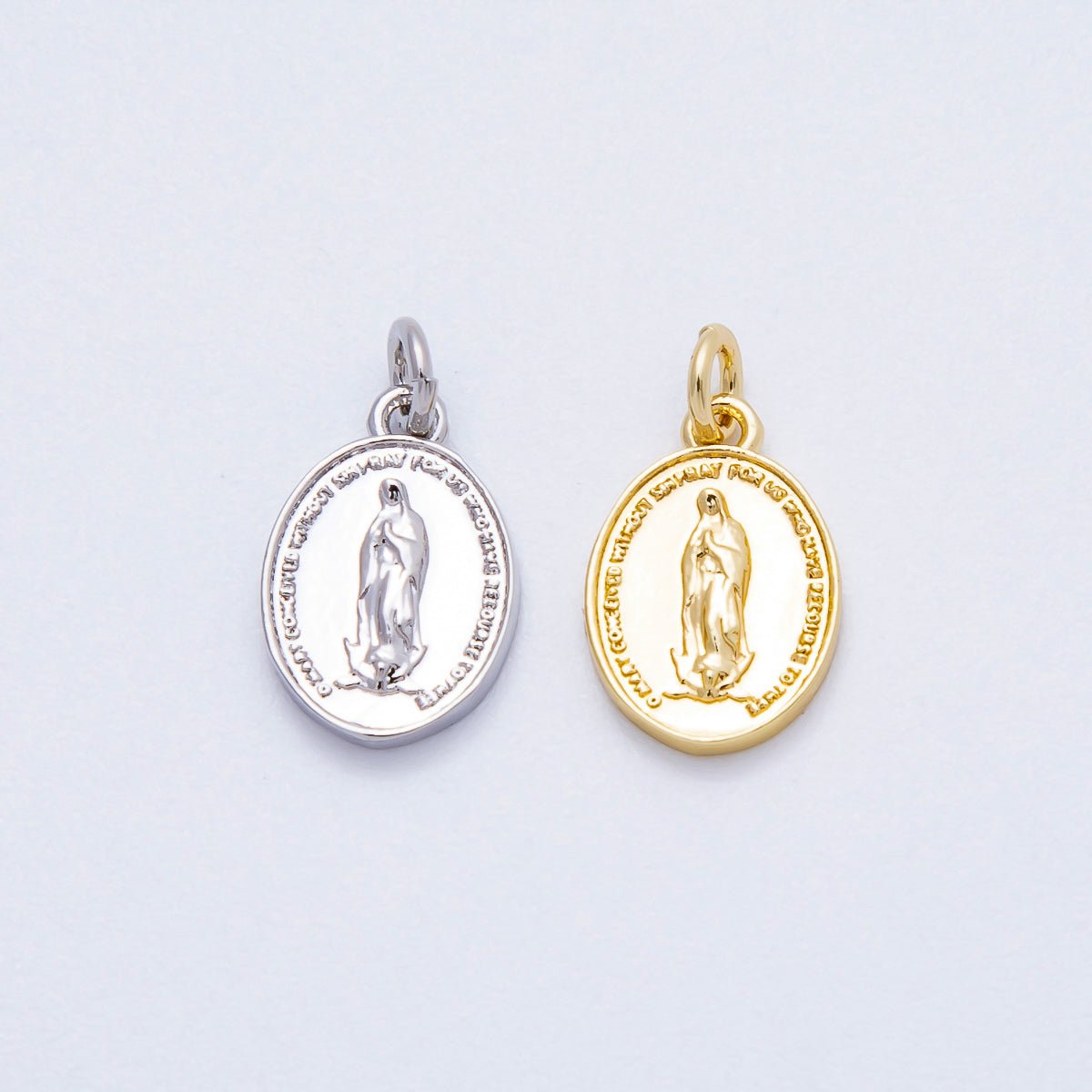 16K Gold Filled 13mm Virgin Mary Oval Charm in Gold & Silver | Charms-00644 Charms-00645