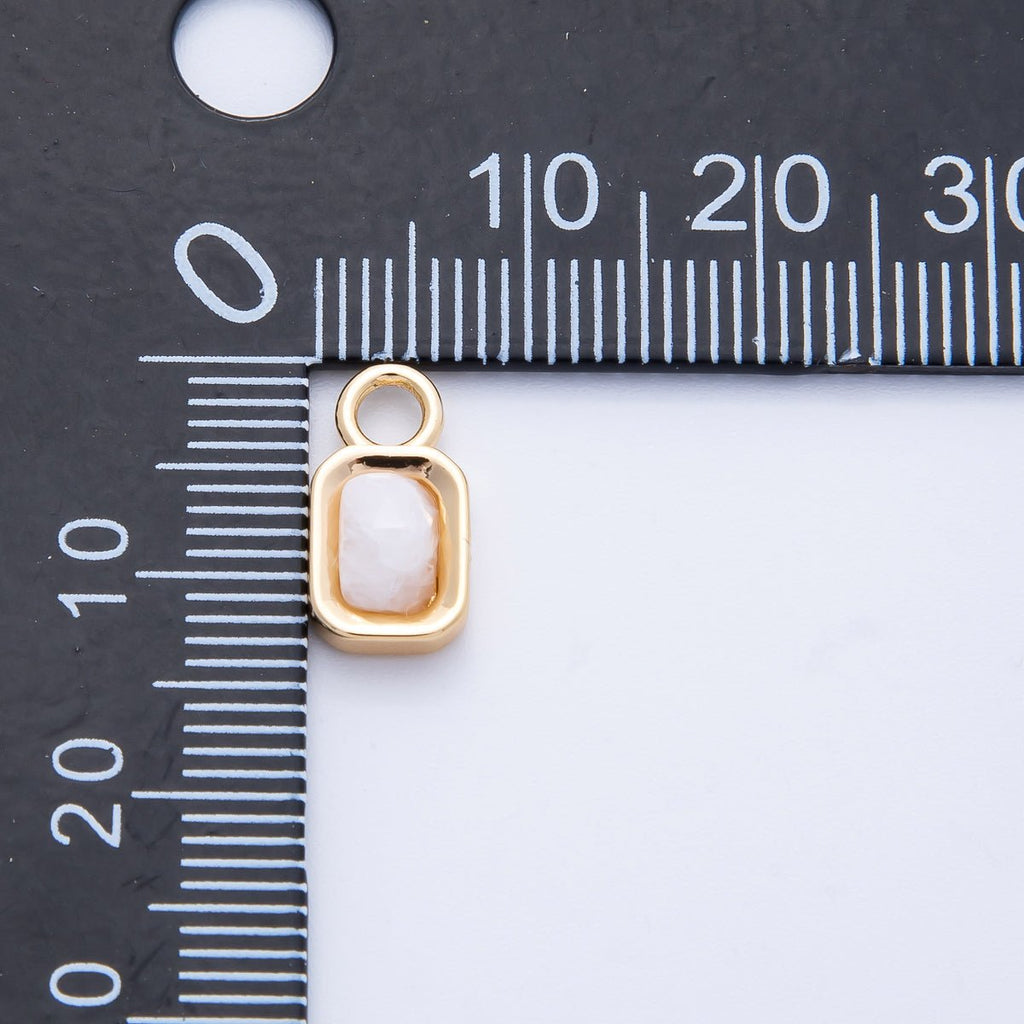 16K Gold Filled 13mm White Moonstone Gemstone Rectangular Bezel Charm | Charms-00264