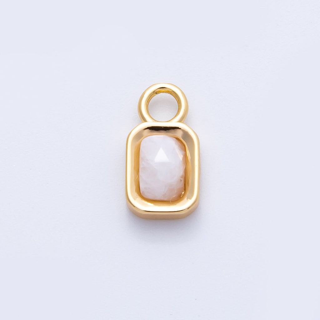 16K Gold Filled 13mm White Moonstone Gemstone Rectangular Bezel Charm | Charms-00264