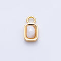 16K Gold Filled 13mm White Moonstone Gemstone Rectangular Bezel Charm | Charms-00264